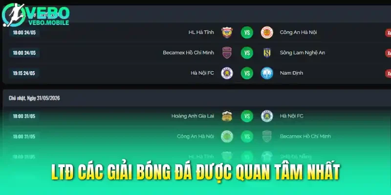 LTĐ các giải bóng đá được quan tâm nhất