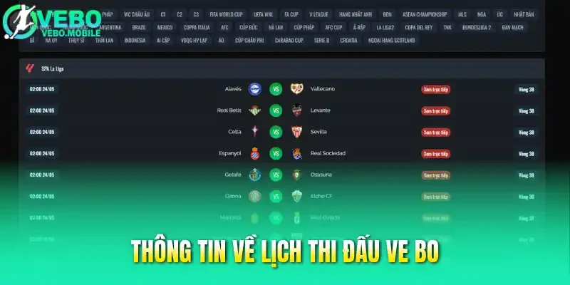 Thông tin đề cập trên lịch thi đấu mới nhất