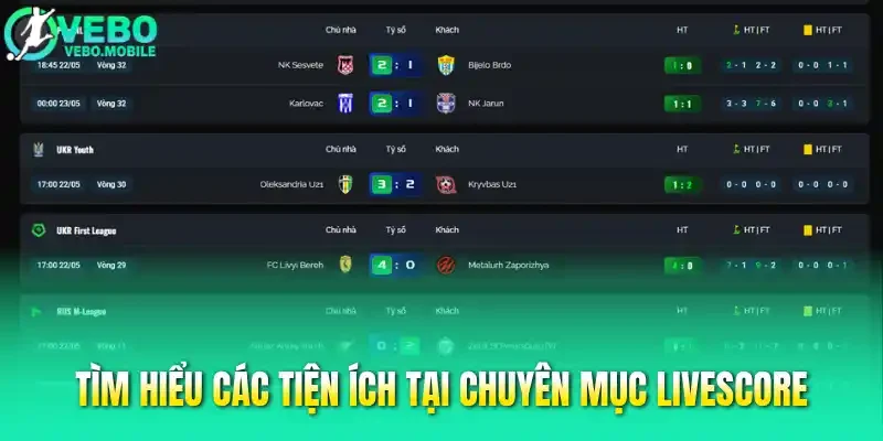 Tìm hiểu các tiện ích tại chuyên mục livescore