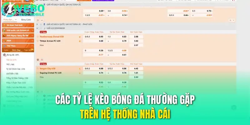Các tỷ lệ kèo bóng đá thường gặp trên hệ thống nhà cái