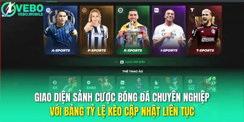 Giao diện sảnh cược bóng đá chuyên nghiệp với bảng tỷ lệ kèo cập nhật liên tục
