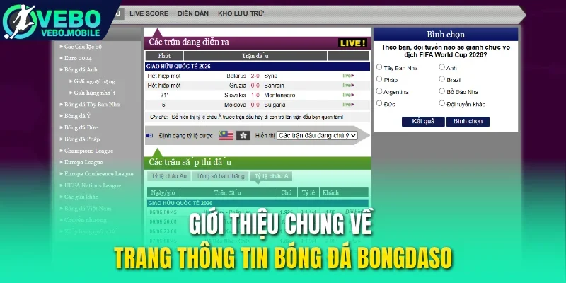 Giới thiệu chung về trang thông tin bóng đá Bongdaso