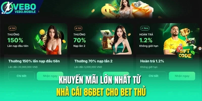 Khuyến mãi lớn nhất từ nhà cái 86Bet cho bet thủ
