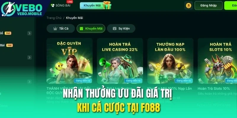 Nhận thưởng ưu đãi giá trị khi cá cược tại Fo88