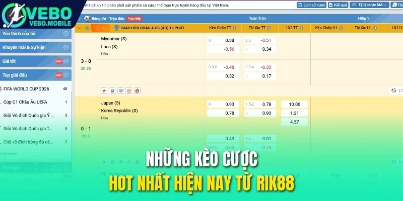 Những kèo cược hot nhất hiện nay từ Rik88