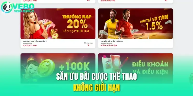 Săn ưu đãi cược thể thao không giới hạn
