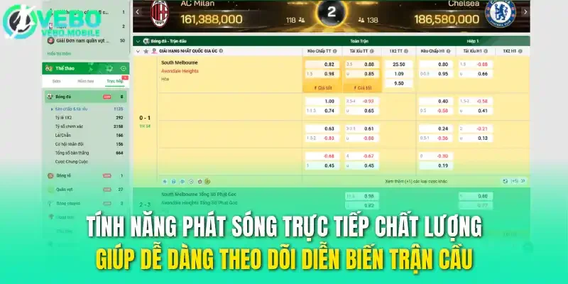 Tính năng phát sóng trực tiếp chất lượng giúp dễ dàng theo dõi diễn biến trận cầu