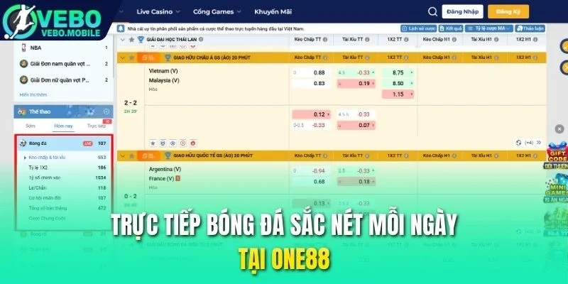 Trực tiếp bóng đá sắc nét mỗi ngày tại One88