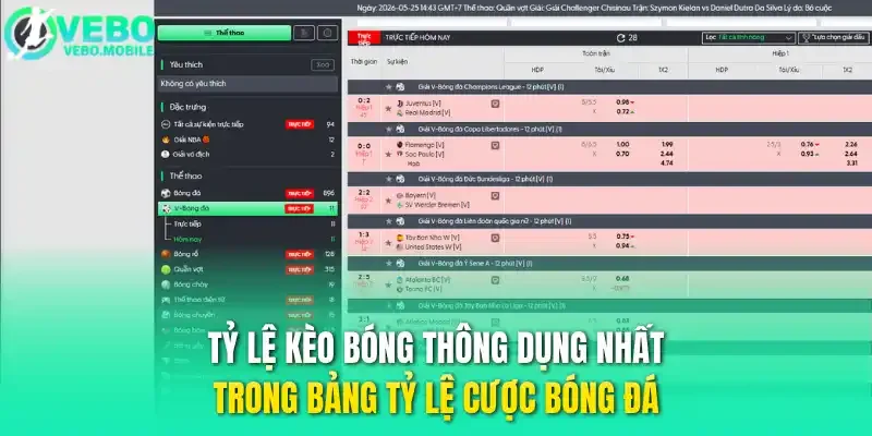 Tỷ lệ kèo bóng thông dụng nhất trong bảng tỷ lệ cược bóng đá