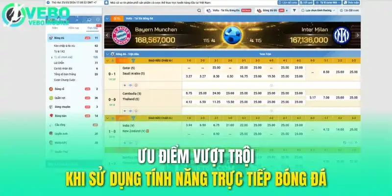 Ưu điểm vượt trội khi sử dụng tính năng trực tiếp bóng đá